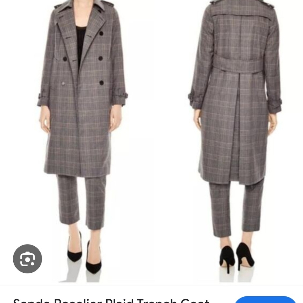 Sandro Charcoal Plaid Cropped Coat